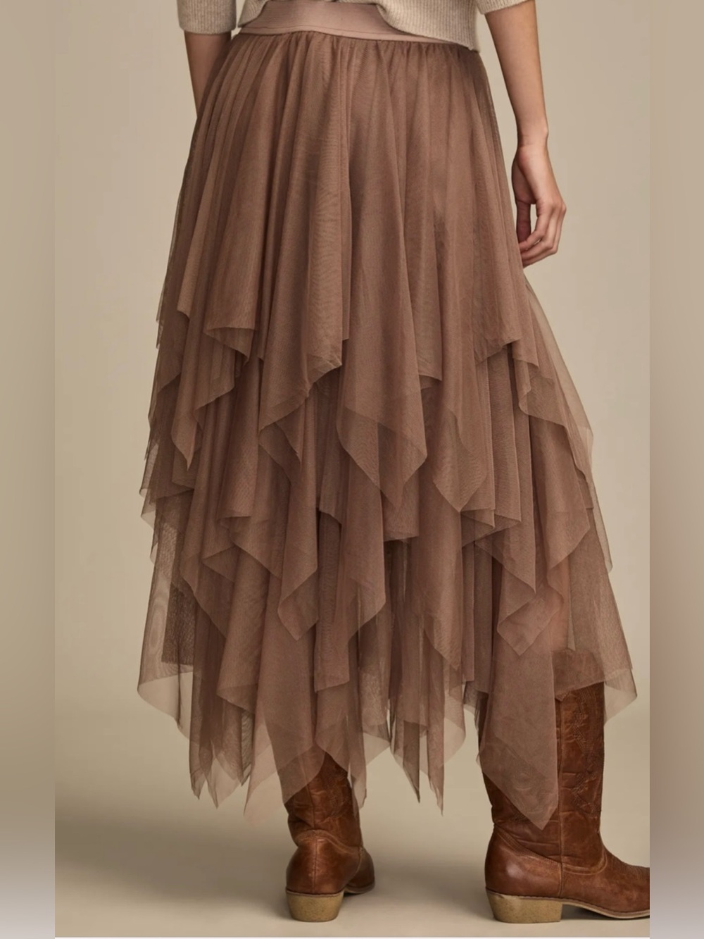 Lucky Brand Tiered Ruffle Tulle Midi Skirt Brown Size Medium New - Picture 6 of 15